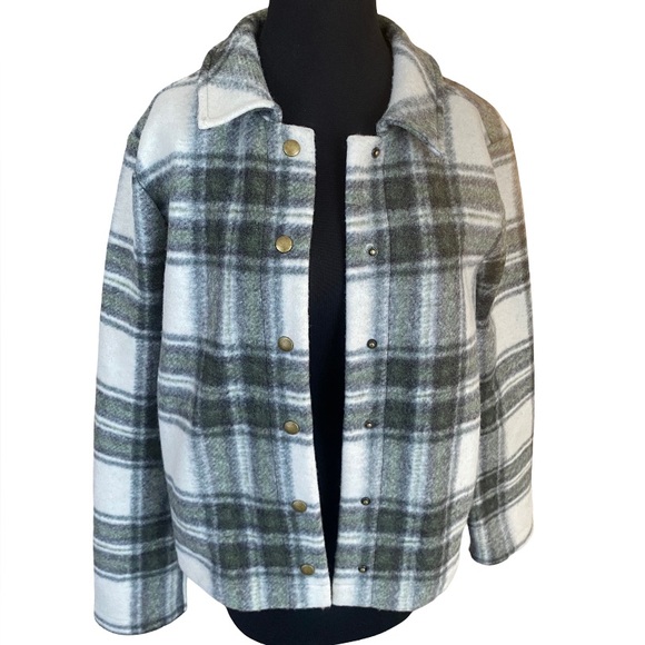 NWT Banana Republic green plaid button front collared jacket size large - Picture 3 of 10